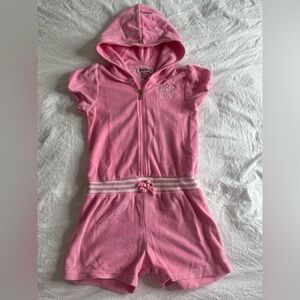 Juicy Couture Romper Girls 5 Pink Zip Front Sleeveless Hooded Terry Cloth